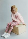 Girls' Cotton Pink Heart Patterned Sweatshirt and Floral Leggings Set