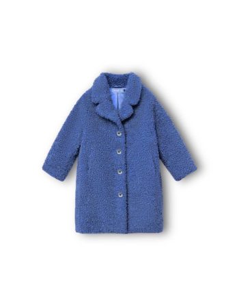 Girls' Cotton Blue Plush Fur Coat - Buttoned, Soft Texture, Lined