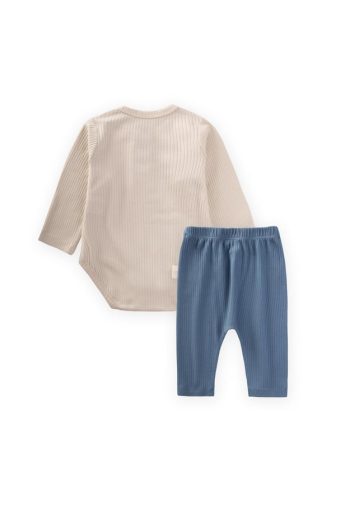 Ribbed Basic Bodysuit Set for Ages 0-3 Light Beige