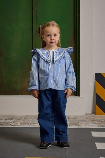 Wide Collar Striped Shirt Blue