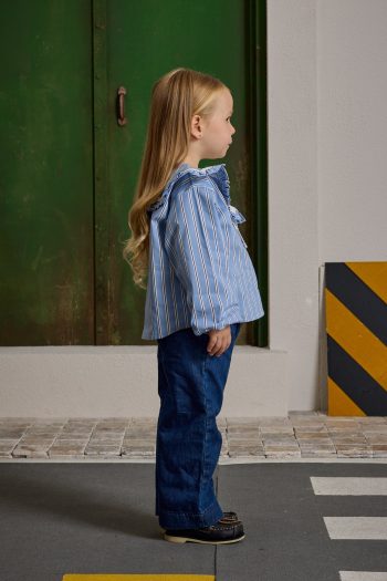 Wide Collar Striped Shirt Blue