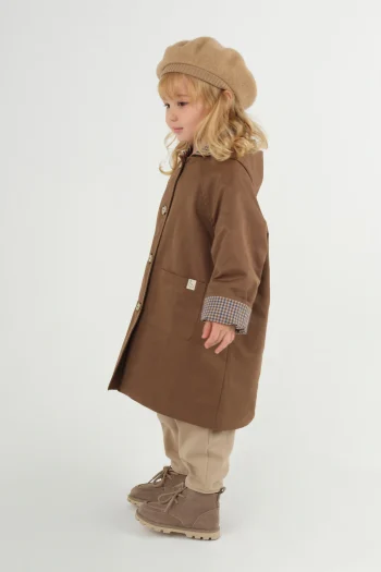 Hooded Checked Lined Trench Coat Brown