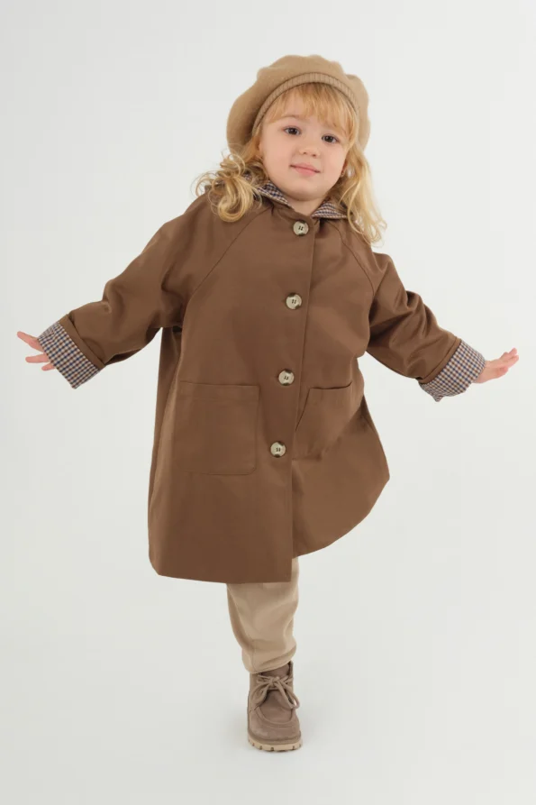 Hooded Checked Lined Trench Coat Brown