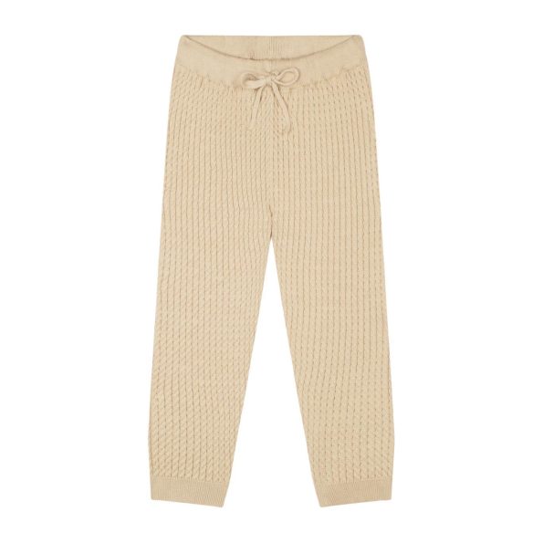 Butterfly Embroidered Beige Herringbone Sweater and Pants Set