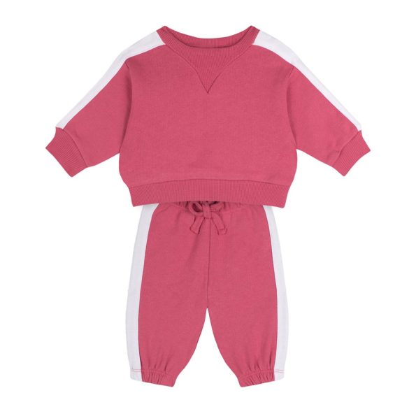 Contrast Pink Sweatshirt and Pants Set