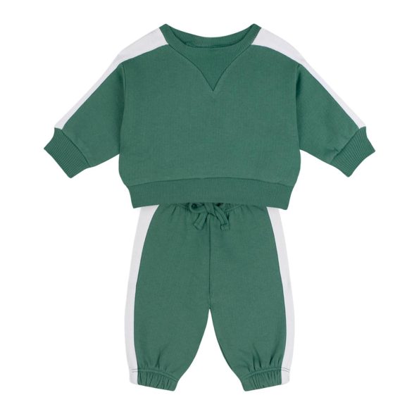 Contrast Green Sweatshirt and Pants Set