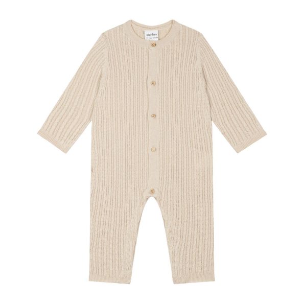 Cream Herringbone Knit Jumpsuit