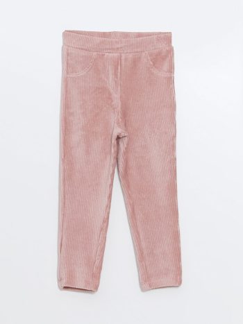 LCW Kids Pink Elastic Waist Basic Velvet Leggings