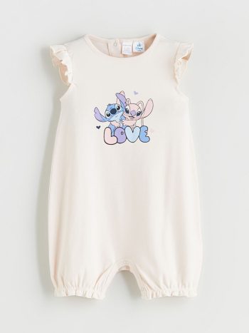 LCW Baby Pink Angel & Stitch Printed Baby Girl Romper