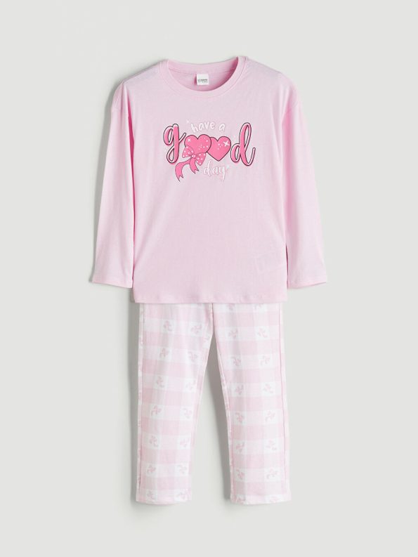 LCW Kids Pink Crew Neck Girls Pajama Set