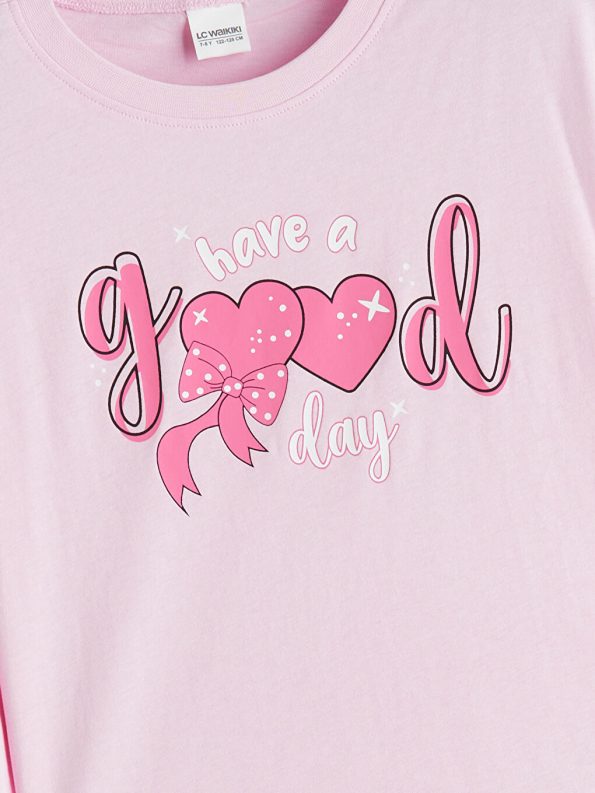 LCW Kids Pink Crew Neck Girls Pajama Set