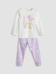 LCW Kids Cream Crew Neck Girl's Pajama Set