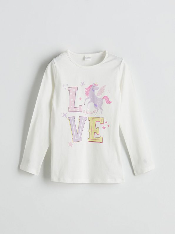 LCW Kids Cream Crew Neck Girl's Pajama Set