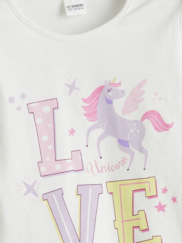 LCW Kids Cream Crew Neck Girl's Pajama Set