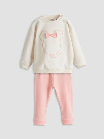 LCW Baby Beige Long Sleeve Minnie Mouse Print Pajama Set for Girls