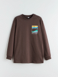 LCW Kids Brown Printed Crew Neck T-Shirt for Boys