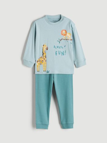 LCW Baby Blue Printed Boys T-Shirt and Pants Set
