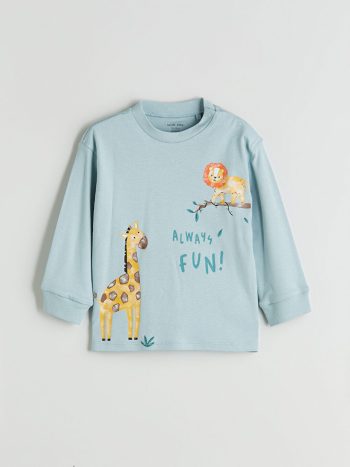 LCW Baby Blue Printed Boys T-Shirt and Pants Set