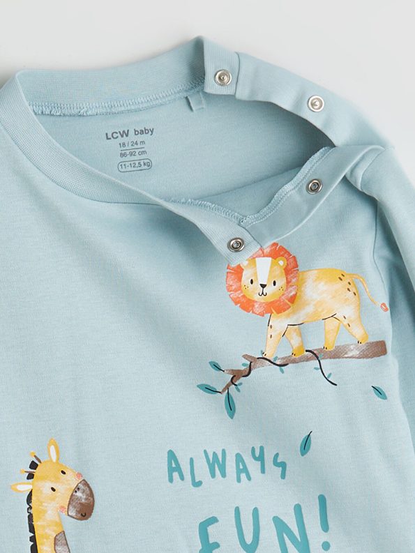 LCW Baby Blue Printed Boys T-Shirt and Pants Set