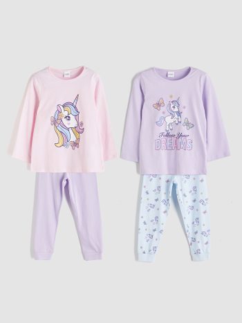 LCW Kids Lilac Crew Neck Girls' Pajama Set 2-Piece