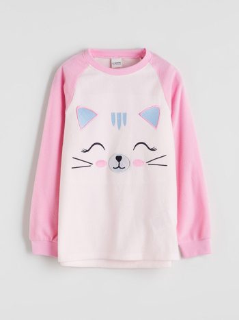 LCW Kids Pink Crew Neck Fleece Pajama Set for Girls