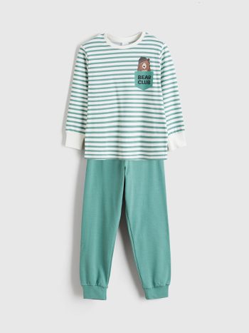 LCW Kids Cream Crew Neck Boys Pajama Set