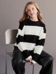 LCW Kids Cream Striped Girl's Knit Sweater