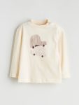 LCW Baby Beige Snap Collar Printed Baby Boy T-Shirt
