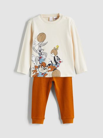LCW Baby Beige Looney Tunes Printed Boys Pajama Set