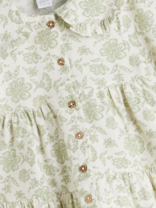 LCW Baby Ecru Peter Pan Collar Floral Dress for Girls