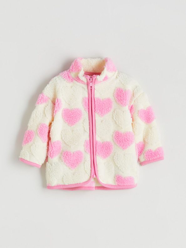 LCW Baby Cream Heart Patterned Girl's Cardigan