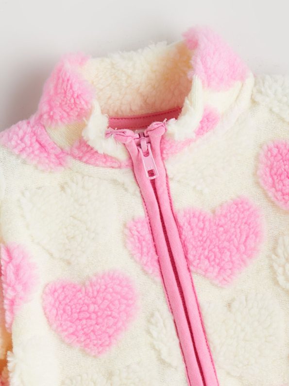 LCW Baby Cream Heart Patterned Girl's Cardigan