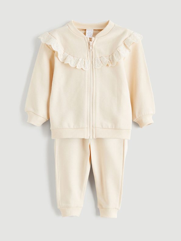 LCW Baby Beige Girl's Cardigan and Pants Set