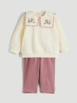 LCW Baby Ivory Round Neck Sleeveless Girl Blouse and Pants Set