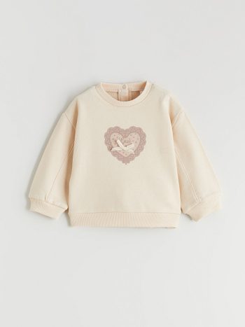 LCW Baby Beige Printed Sweatshirt and Velvet Pants Set