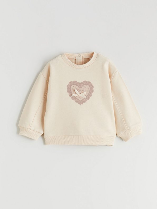LCW Baby Beige Printed Sweatshirt and Velvet Pants Set