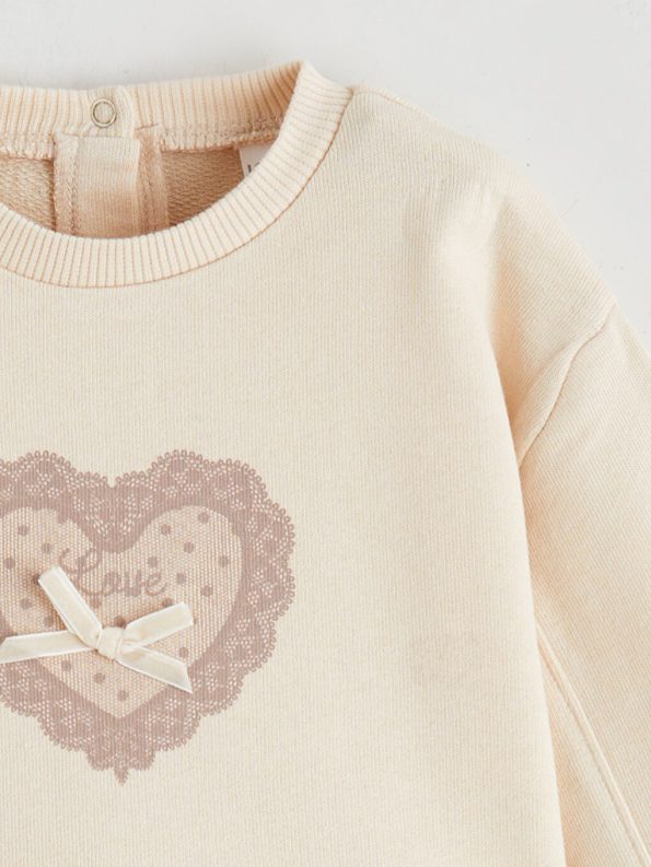 LCW Baby Beige Printed Sweatshirt and Velvet Pants Set