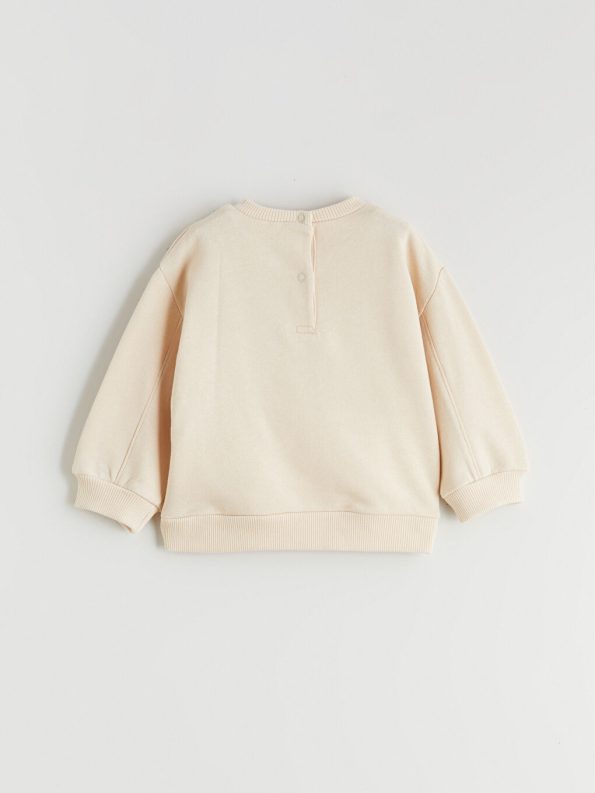 LCW Baby Beige Printed Sweatshirt and Velvet Pants Set