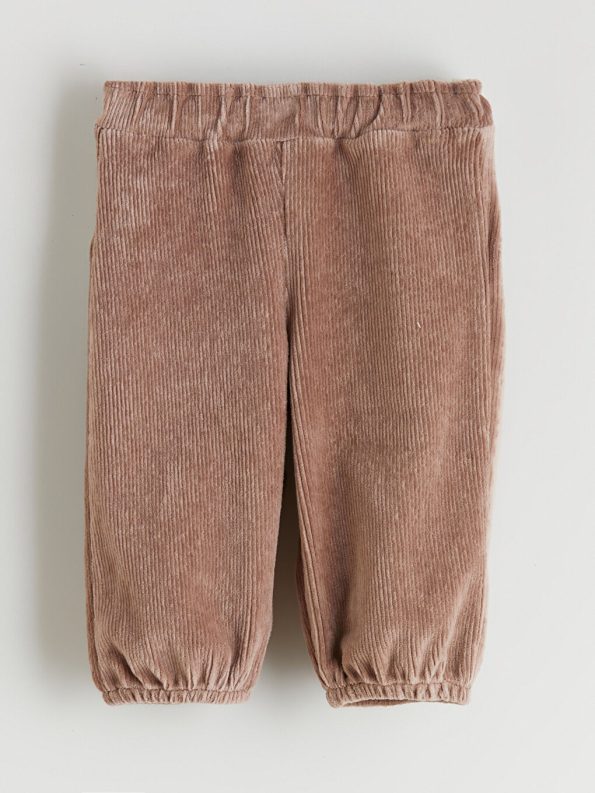 LCW Baby Beige Printed Sweatshirt and Velvet Pants Set