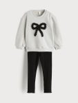 LCW Baby Gray Bow Printed Girls Sweatshirt and Leggings Set