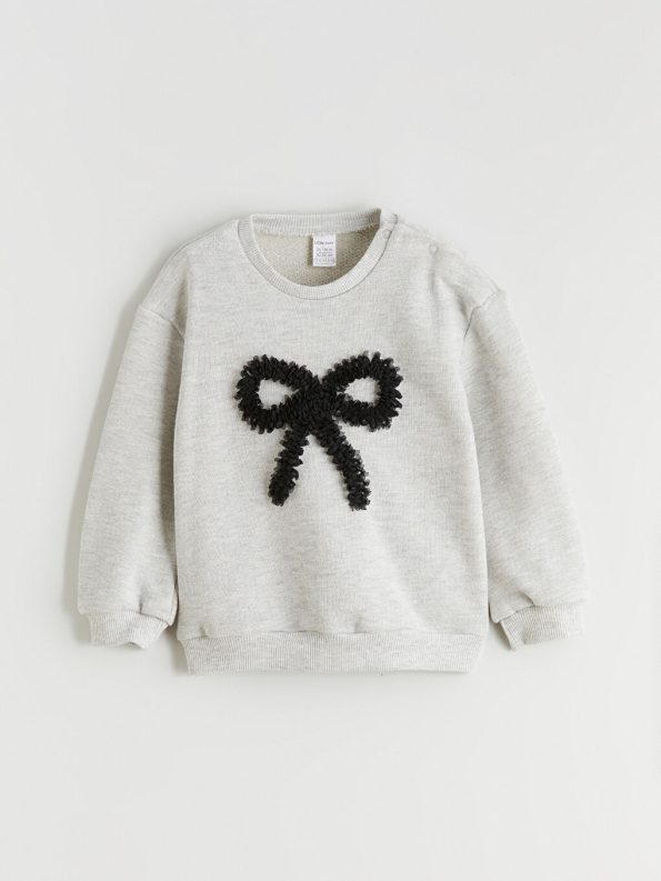 LCW Baby Gray Bow Printed Girls Sweatshirt and Leggings Set