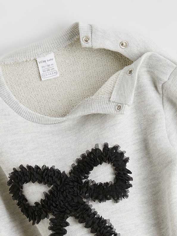 LCW Baby Gray Bow Printed Girls Sweatshirt and Leggings Set