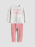 LCW Baby White Crew Neck Girls Sweatshirt and Leggings Set