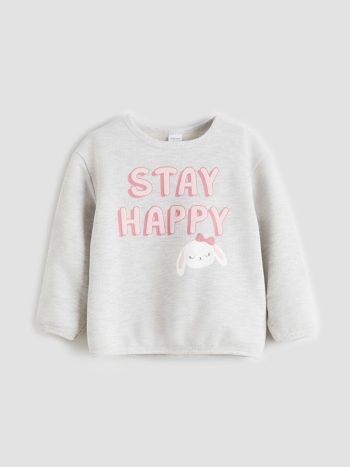 LCW Baby White Crew Neck Girls Sweatshirt and Leggings Set