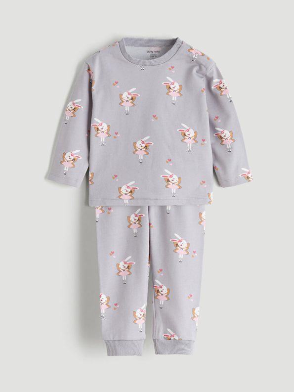 LCW Baby Gray Rabbit Print Girls Sweatshirt and Pants Set