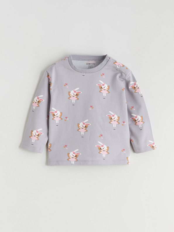 LCW Baby Gray Rabbit Print Girls Sweatshirt and Pants Set