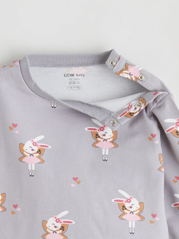 LCW Baby Gray Rabbit Print Girls Sweatshirt and Pants Set