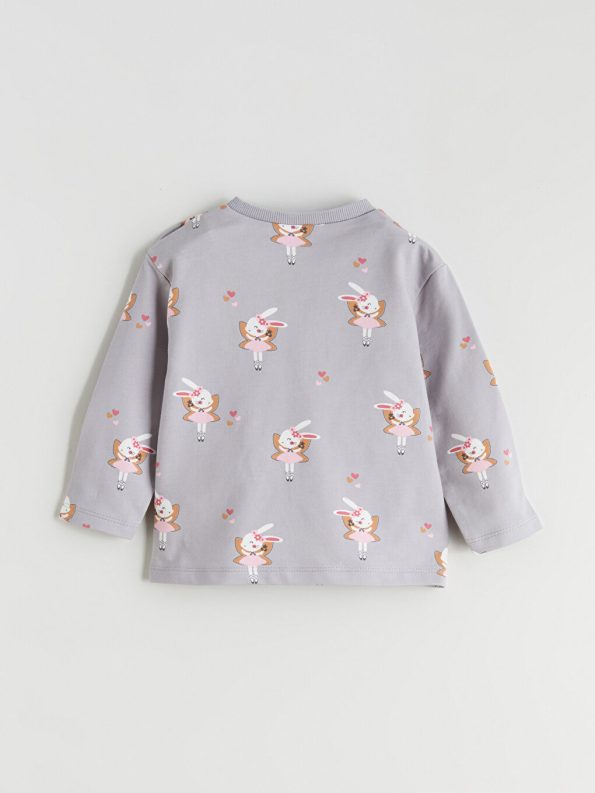 LCW Baby Gray Rabbit Print Girls Sweatshirt and Pants Set