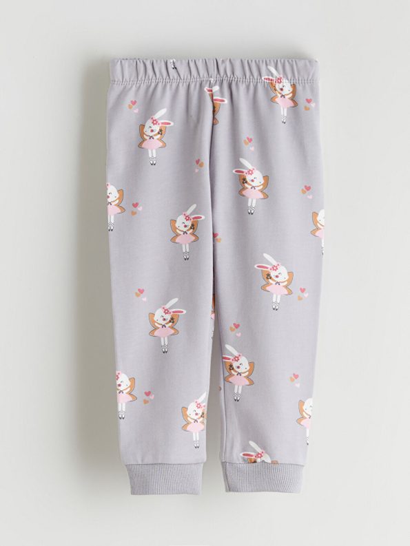 LCW Baby Gray Rabbit Print Girls Sweatshirt and Pants Set