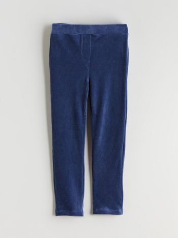 LCW Kids Navy Blue Elastic Waist Basic Girls Velvet Leggings